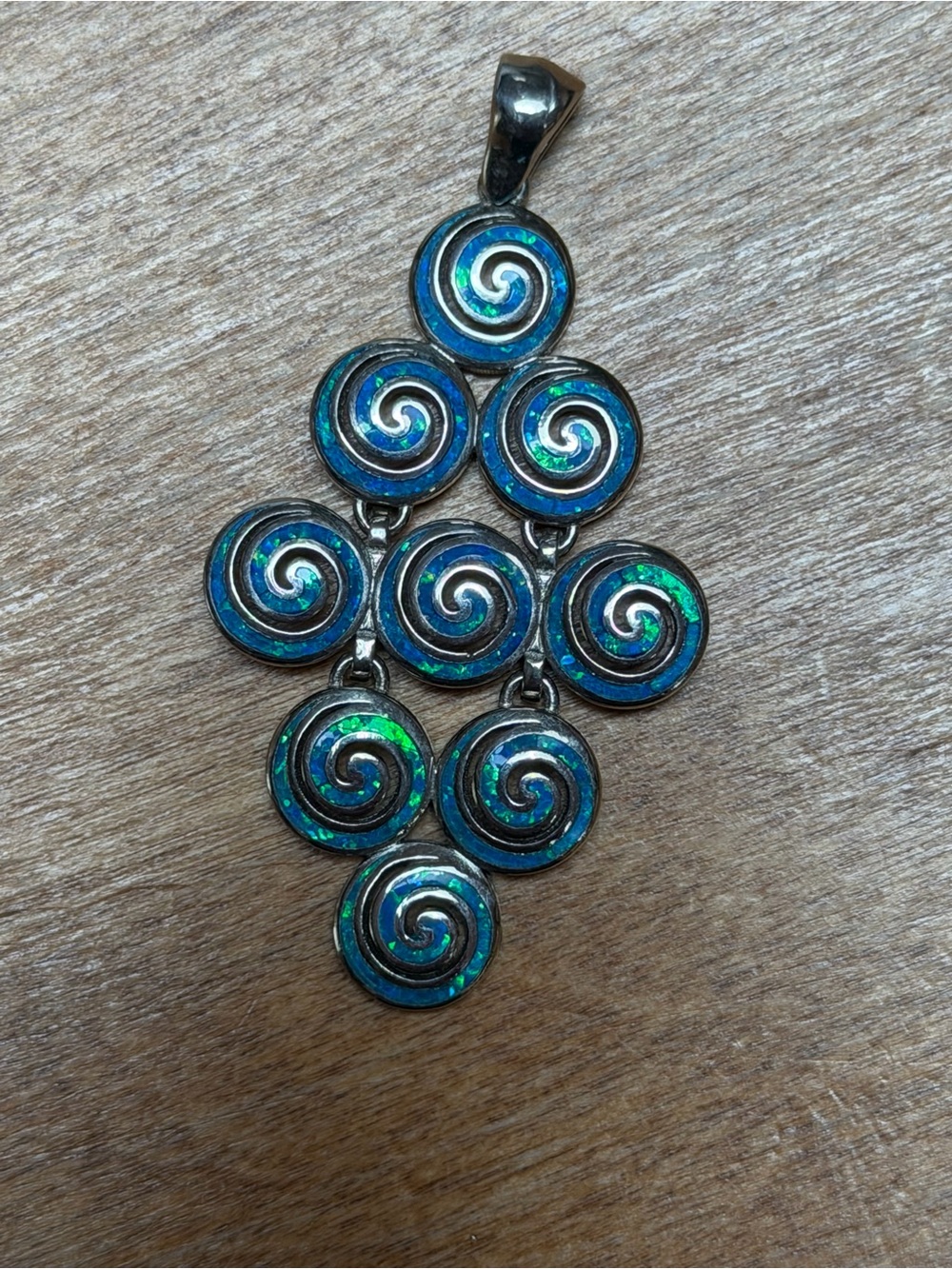 Greek 925 Blue Green Opal Spiral Drop Pendant
